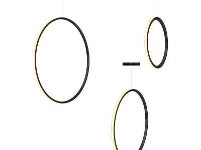 Modern Circular Pendant Lights With Black Frames And Golden Illumination Hanging Design 3d model