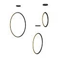Modern Circular Pendant Lights With Black Frames And Golden Illumination Hanging Design