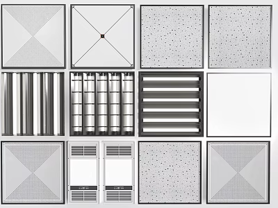 Modern Ceiling Lighting Fixture Combinations With Grille Panel And Strip Designs 3d model
