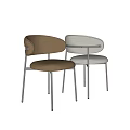Modern Dining Chairs With Brown Leather And Light Gray Fabric Seats And Metal Legs