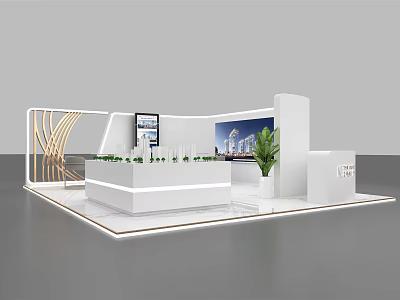 Modern Exhibition Booth With White Design Display Screen Green Plant And Counter 3d model