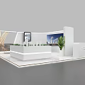 Modern Exhibition Booth With White Design Display Screen Green Plant And Counter