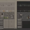 Modern Wine Cabinet Design With Dual Tone Finish Wine Racks Glasses And Coffee Machine