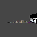 Multi Colored Sports Cars Near Containers Gas Station Street Sign And Traffic Cones