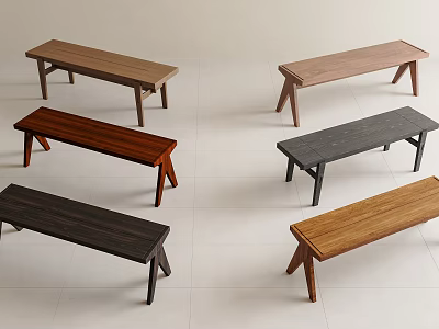Modern Wooden Benches With Various Colors And Minimalist Design For Home Interior 3d model