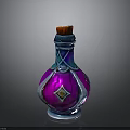 Ornate Glass Bottle With Red Cap Purple Blue Accents And Gemstone Design