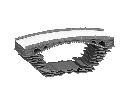 Detailed Stone Arch Bridge Featuring Multiple Arches and Wavy Base Structure 3d model