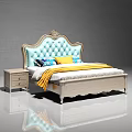Classic Double Bed With Upholstered Headboard Diamond Tufted Gray Frame Drawer Storage And Side Nightstands
