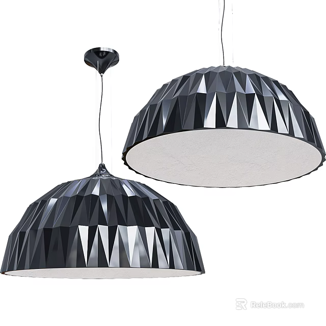 Two Modern Black Pendant Lights With Geometric Diamond Pattern Hemispherical Shades 3d model