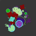 Fresh Fruits Figs Grapes Apples Plums Blueberries Raspberries in Ceramic Bowls with Purple Hydrangea