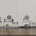 Modern Dressing Table With Round Mirror Stool And Potted Plant Decor 3d model