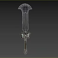 Medieval Fantasy Sword With Unique Metallic Blade Decorative Hilt And Green Accents