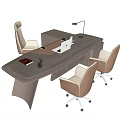 Modern Office Desk with Laptop Desk Lamp Notebook and Pen Holder and Beige Leather Chairs