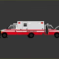 Ambulance Emergency Vehicles with Open Rear Door and Red Medical Stretcher