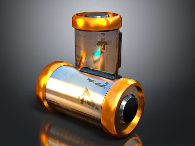 Innovative Gold And Silver Battery Design With Transparent Top Section 3d model