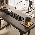 Elegant Tea Table And Chairs With Teapot Cups And Burning Stove In Indoor Setting