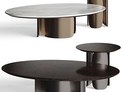 Modern Round Coffee Tables With Marble And Wooden Tops And Metal Legs 3d model