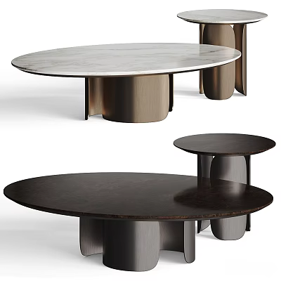 Modern Round Coffee Tables With Marble And Wooden Tops And Metal Legs 3d model