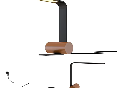 Modern Desk Lamp With Black Metal Pole Brown Wooden Base And Adjustable Light Head 3d model