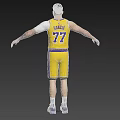Man in Yellow Lakers Jersey Number 77 with Arms Outstretched