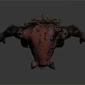 Ferocious Horned Boar Like Mythical Creature With Red Back Black Body And Chain