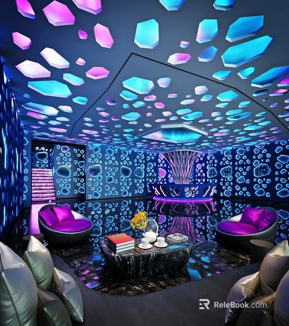 Elegant KTV Room Design With Vibrant Lighting Plush Seating And Modern Decorative Walls 3d model 