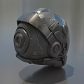 3D Rendered Metallic Helmet With Futuristic Mechanical Details Honeycomb Texture And Circular Knobs