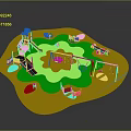 Colorful Children's Playground With Slide Swings Climbing Structure And Toy Cars On Green Yellow Surface