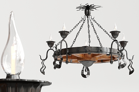 Industrial LOFT chandelier metal solid wood round chandelier 3d model