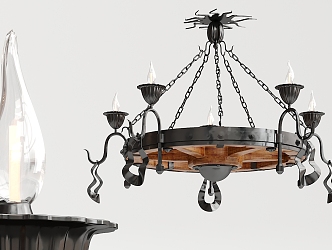 Industrial LOFT chandelier metal solid wood round chandelier 3d model