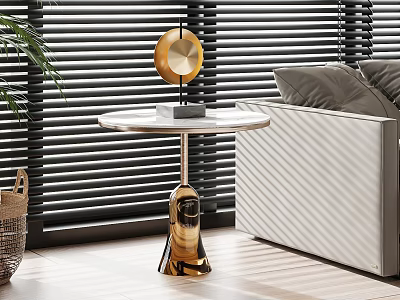 Modern Side Table With White Marble Top And Gold Unique Base In Living Room 3d model