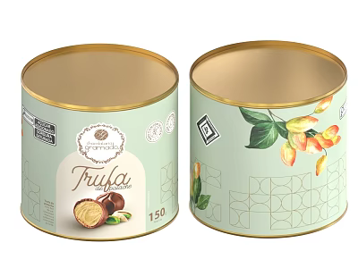 Light Green Gold Frutta Fruit Cans With Leaf And Geometric Patterns 3d model