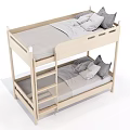 Light Wood Bunk Bed With Ladder Upper Lower Mattresses And Gray Pillows