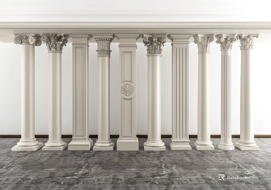 Roman Columns With Various Decorative White Marble Designs For Classical Interior Architecture 3d model