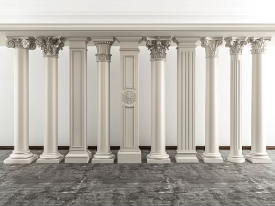 Roman Columns With Various Decorative White Marble Designs For Classical Interior Architecture 3d model