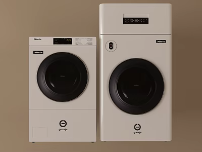 BOSCH White Front Load Washing Machines With Black Doors And Digital Control Panels 3d model