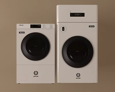 BOSCH White Front Load Washing Machines With Black Doors And Digital Control Panels 3d model
