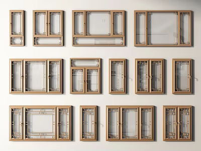 Various Modern Casement Windows With Wooden Frames For Home Interior Design 3d model