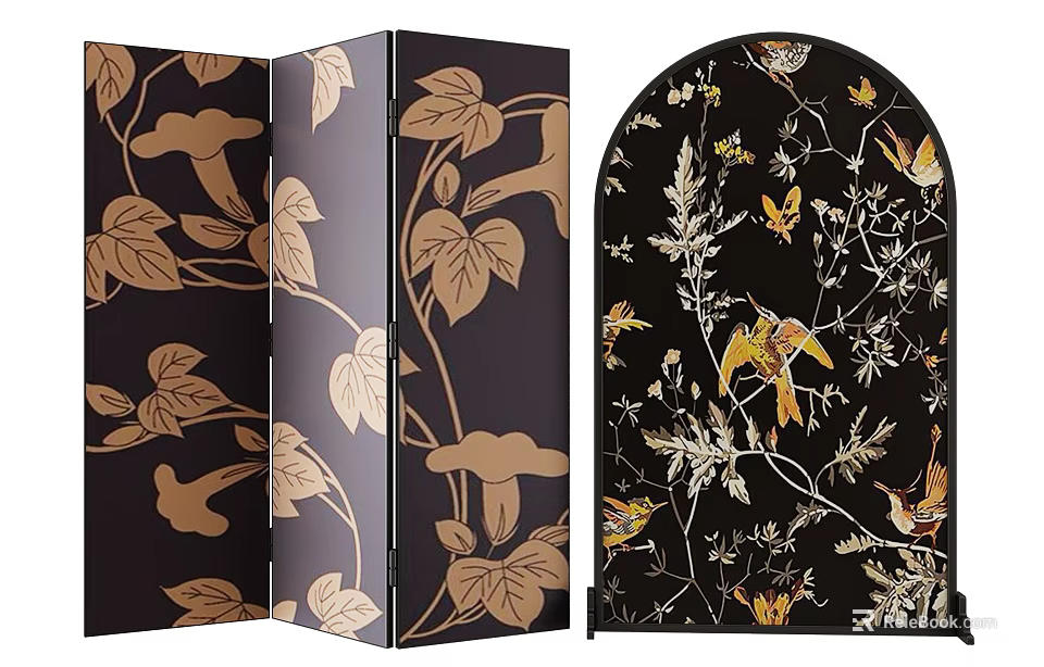 Decorative Screens With Floral And Bird Patterns 3d model 