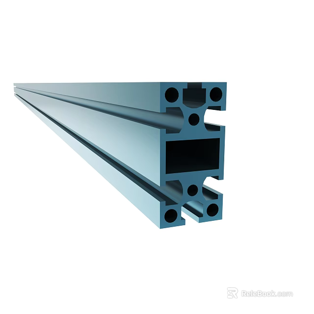 Blue Industrial Aluminum Extrusion Profile With Structural Holes And Slots 3d model 