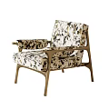 Modern Leisure Chair With Brass Metal Frame And Curved Armrests Black White Patterned Fabric