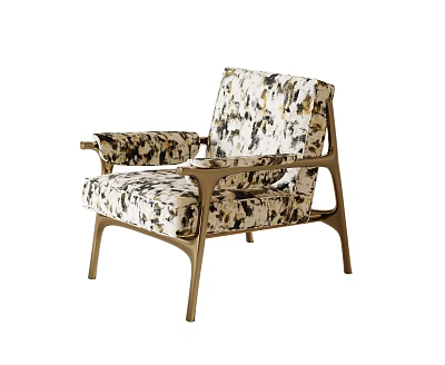 Modern Leisure Chair With Brass Metal Frame And Curved Armrests Black White Patterned Fabric 3d model