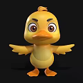 Yellow 3D Cartoon Duckling Character With Big Eyes And Spread Wings