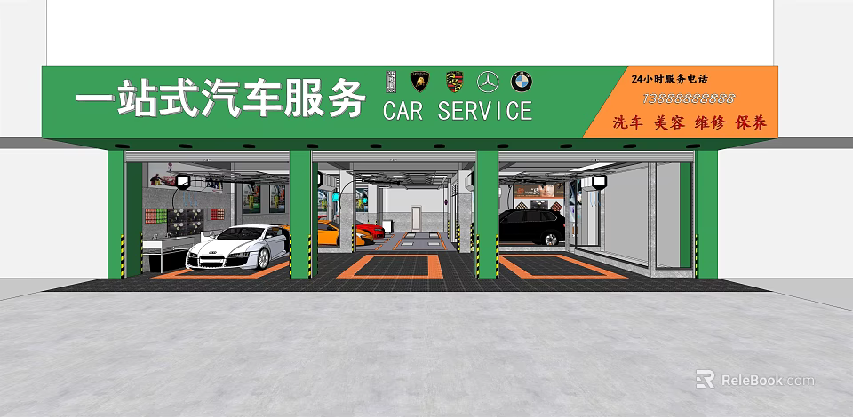 Professional 4S Car Service Center Providing 24 Hour Maintenance And Auto Beauty Services 3d model 