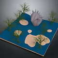Abstract 3D Landscape Model With Heart Shaped Sculpture Dry Trees And Sand Patches