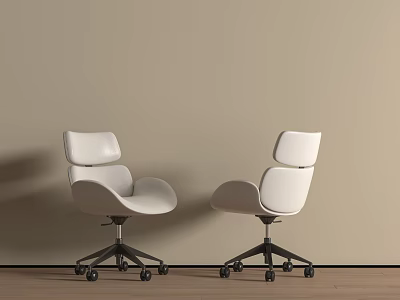 Modern White Office Chair With Minimalist Backrest And Black Rolling Casters 3d model