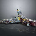 Colorful Artistic Plant Sculpture With Irregular Branches Various Colors And Dark Background Reflection