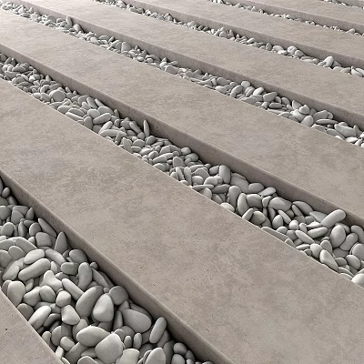 Elegant Garden Decor Design With Gray Concrete Strips And White Pebbles 3d model