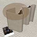 Modern Light Colored Curved Side Table With Photo Card On Wavy Textured Floor