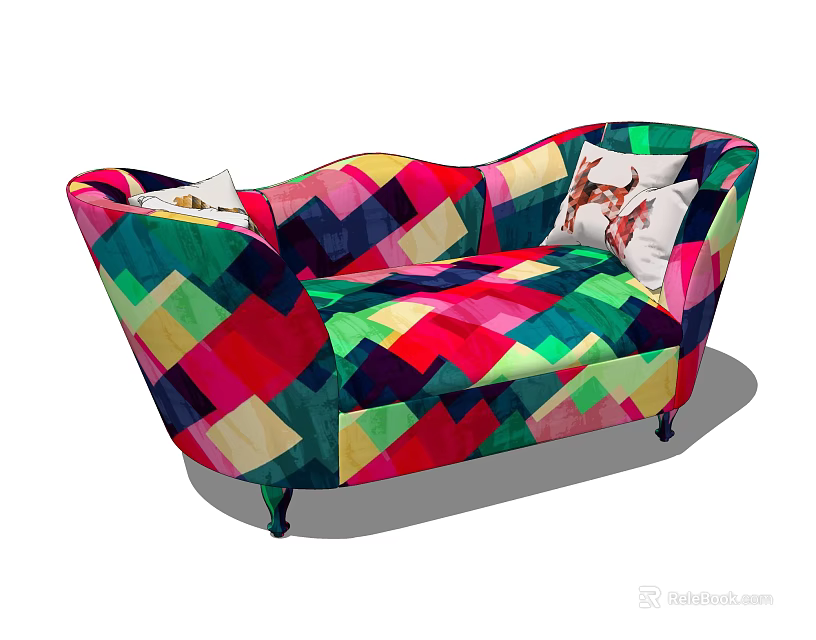 Colorful Diamond Pattern Two Seater Sofa With Modern Design And Decorative Cushions 3d model